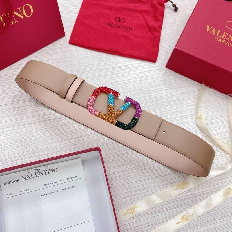 VALENTINO GARAVANI V logo Rainbow Reversible Leather Belt 'Beige/Light Brown'