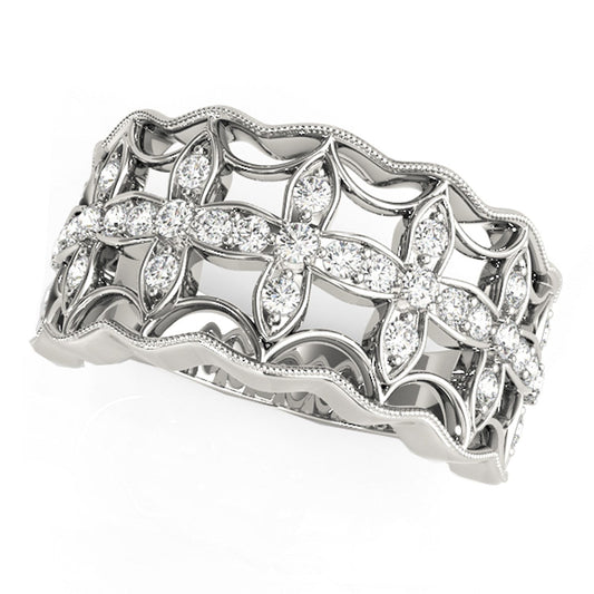 Diamond Studded Four Leaf Clover Motif Ring in 14k White Gold (1/4 cttw) — photo 1 of 8