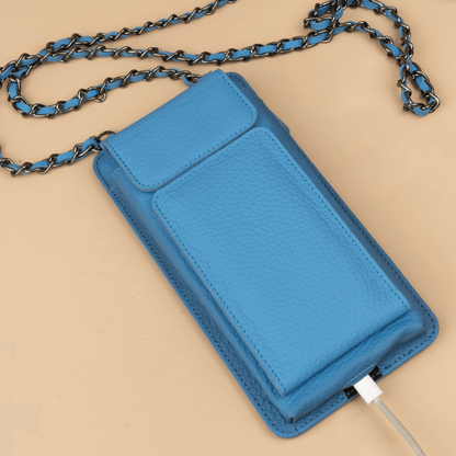 Leather Blue Crossbody Bag Phone Wallet - Columbus