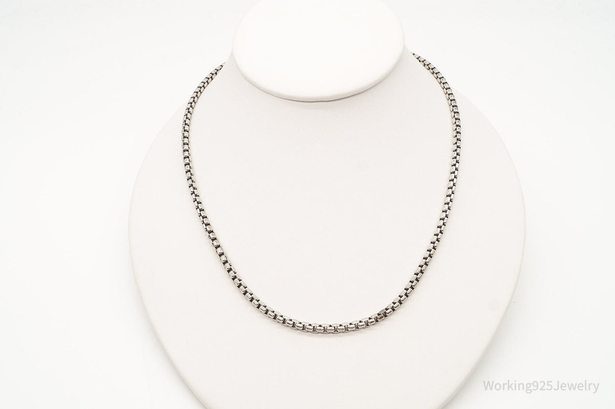 Vintage High Fashion Sterling Silver Puffy Box Chain Link Necklace