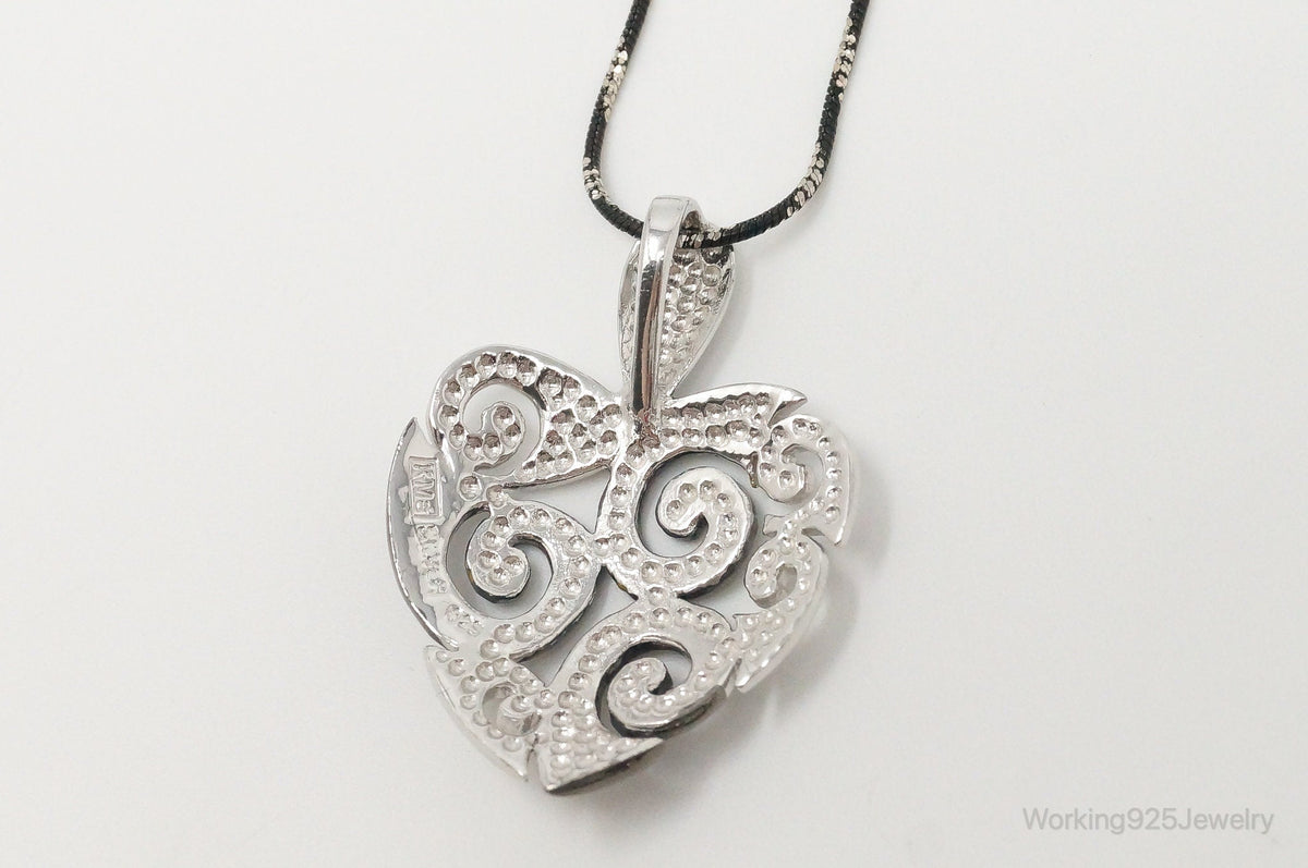 Vintage Designer Swirl Heart Sterling Silver Necklace