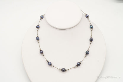 Vintage Tahitian Pearl & Glass Bead Sterling Silver String Necklace