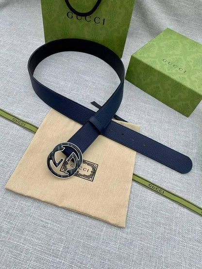 GUCCI Embellished coated-canvas and leather belt 'Blue'