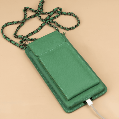 Leather Green Crossbody Bag Phone Wallet - Columbus