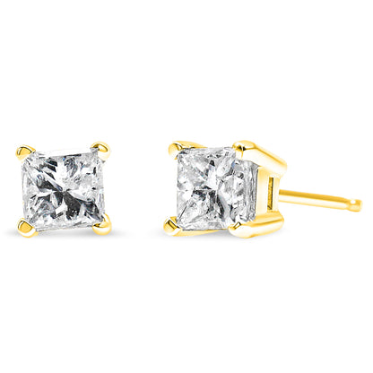 14K Yellow Gold 3/8 Cttw Princess-Cut Square Near Colorless Diamond Classic 4-Prong Solitaire Stud Earrings (J-K Color, SI1-SI2 Clarity)