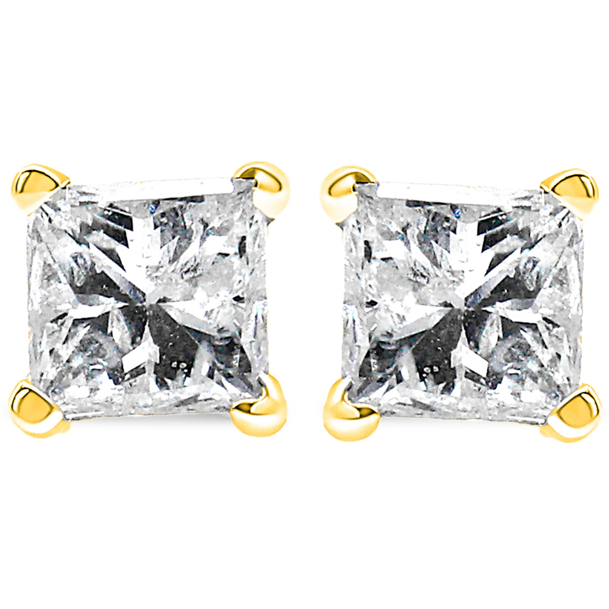 14K Yellow Gold Clarity Enhanced Princess Cut Diamond Certified Stud Earrings (0.50 cttw, H-I Color, I1-I2 Clarity)