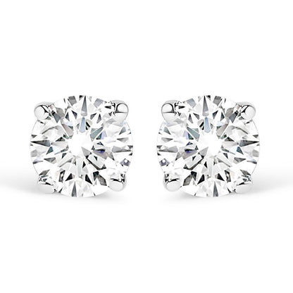 14K White Gold 1.0 Cttw 4-Prong Set Brilliant Round-Cut Solitaire Lab Grown Diamond Push Back Stud Earrings (E-F Color, VVS2-VS1 Clarity)