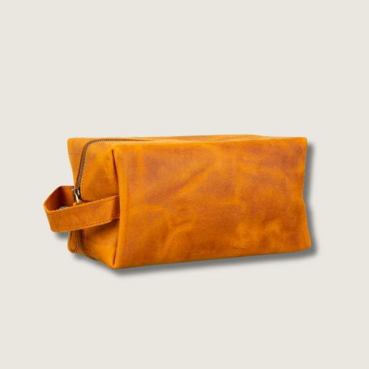 Handmade Leather Makeup Bag - Golden-Brown - Minneapolis