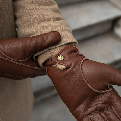 Diego (brown) - Italian gloves made of American deerskin leather with rabbit fur lining