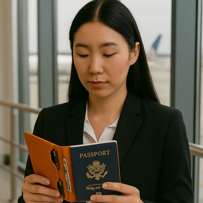 Leather Passport Holder - Orange Brown - Milan