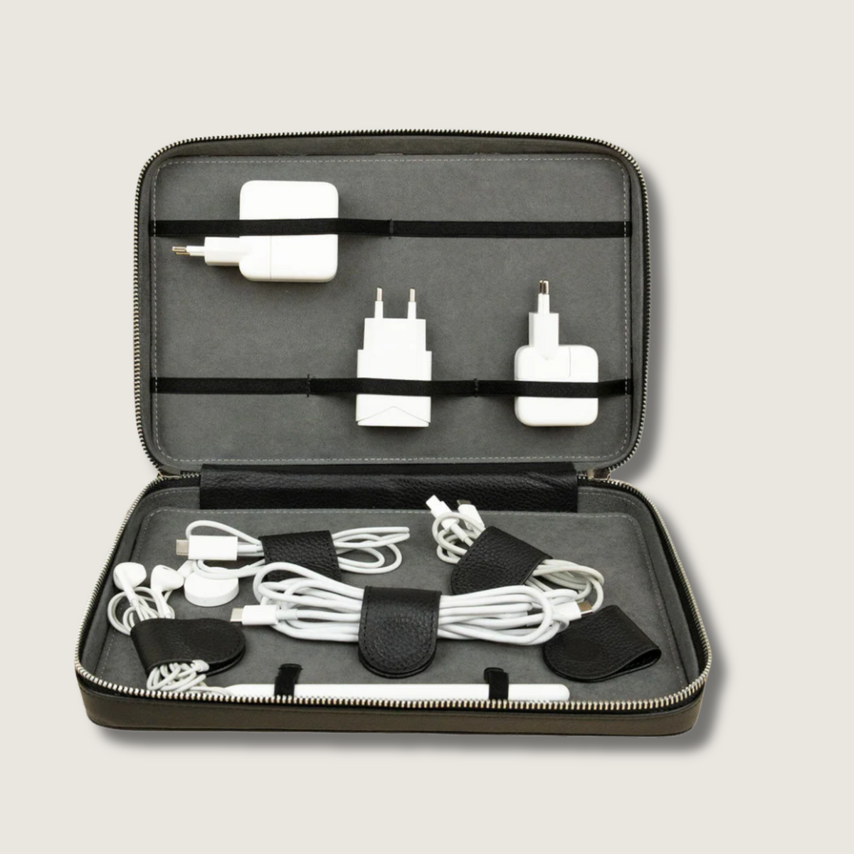 Leather Tech Organizer Case - Black - Mobile