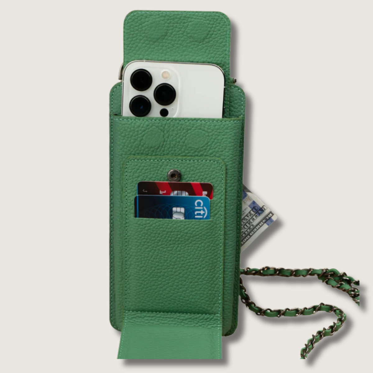 Leather Green Crossbody Bag Phone Wallet - Columbus