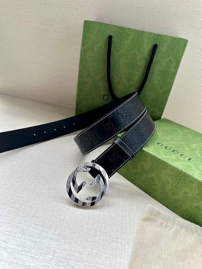 GUCCI Embellished coated-canvas and leather belt 'Black'