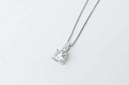 Lovely Large Simulated Diamond Sweetheart Necklace Sterling Silver 16"