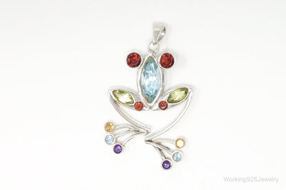Vintage Multi Gem Tree Frog Sterling Silver Necklace Pendant