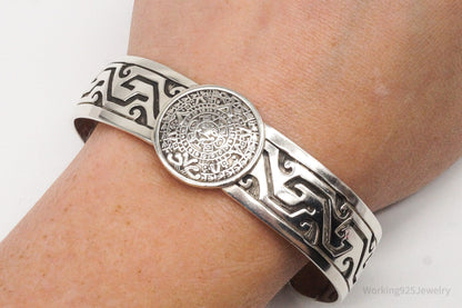 Vintage Escorcia Mexico Mayan Calendar Sterling Silver Cuff Bracelet – 41.4 g Estate Jewelry — photo 1 of 10