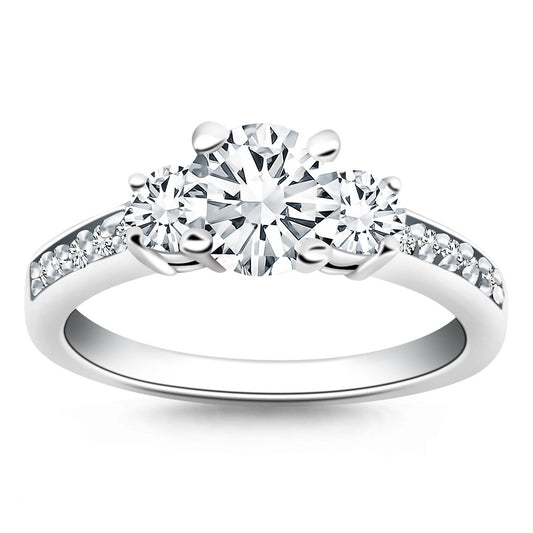 14k White Gold Three Stone Engagement Ring with Diamond Band — photo 1 of 6