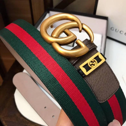 Gucci GG Marmont Web Belt Canvas and Leather 'Green/Red'