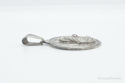 Vintage Ruby Religious Sterling Silver Pendant Charm