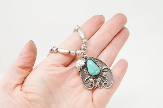 Vintage Native American Signed MV Turquoise Rope Sterling Silver Necklace — photo 1 of 8