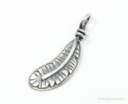Vintage Native American Unsigned Feather Sterling Silver Necklace Pendant