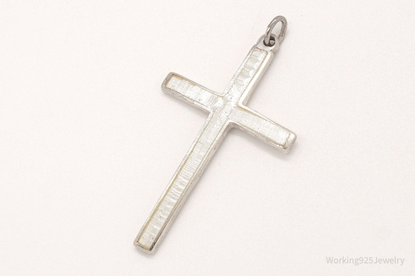 Vintage Large White Enamel Siam Sterling Silver Pendant