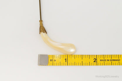 Long Antique Mother Of Pearl Brass Brooch Pin