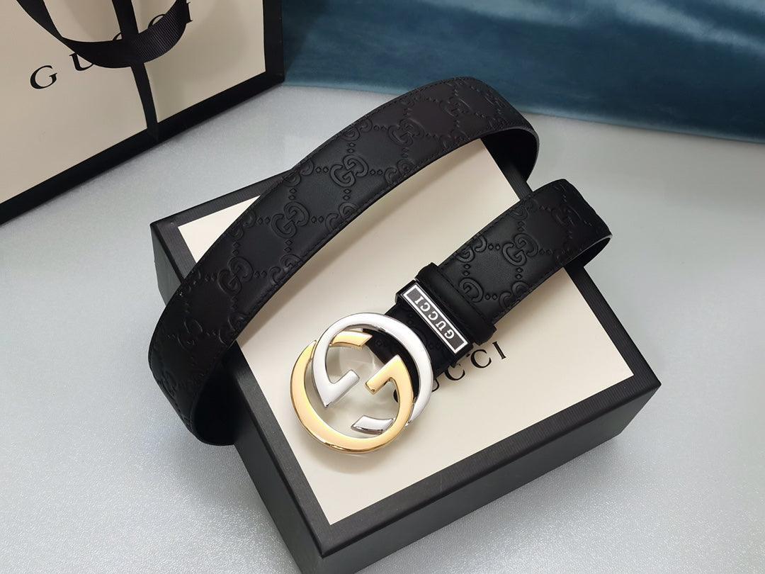 GUCCI Embellished coated-canvas and leather belt 'Black'