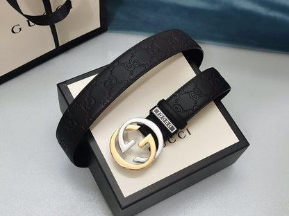 GUCCI Embellished coated-canvas and leather belt 'Black'
