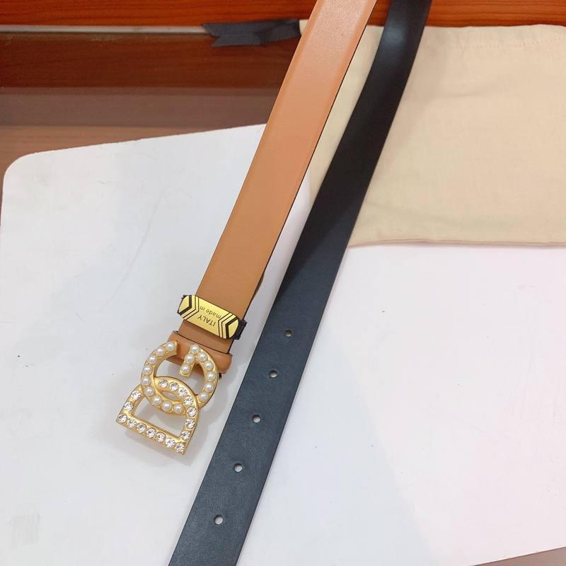Dolce Gabbana Calfskin belt with bejeweled DG logo 'Brown'