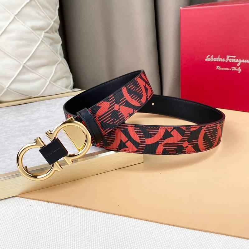 Salvatore Ferragamo Adjustable & Reversible Logo All Over Men Belt 'Red/Black'