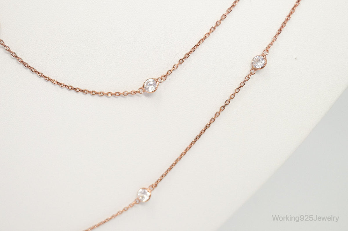 Vintage Rose Gold Vermeil Cubic Zirconia Sterling Silver Necklace