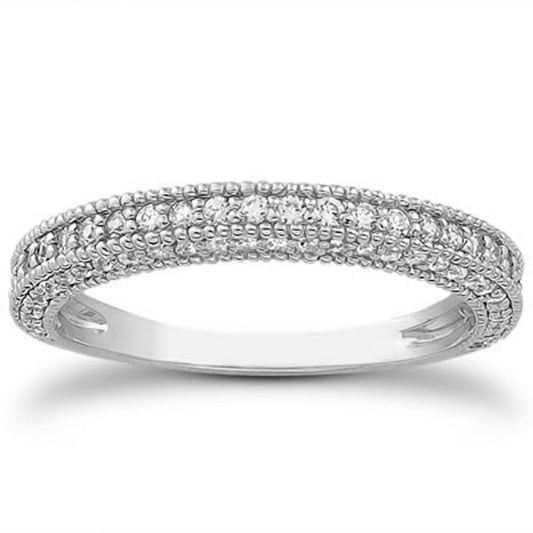 14k White Gold Fancy Pave Diamond Milgrain Textured Wedding Ring Band — photo 1 of 4