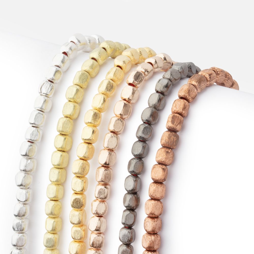 4mm Brushed Cube Beads with Rounded Corners