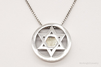 Vintage Star Of David Brass Copper Sterling Silver Necklace