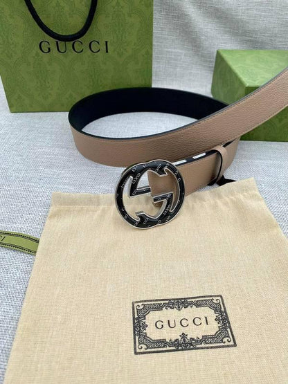 GUCCI Embellished coated-canvas and leather belt 'Beige'