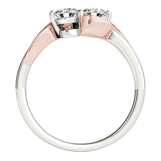 14k White And Rose Gold Round Two Diamond Curved Band Ring (5/8 cttw) — photo 2 of 6