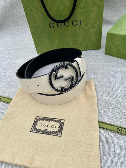 GUCCI Embellished coated-canvas and leather belt 'Cream'