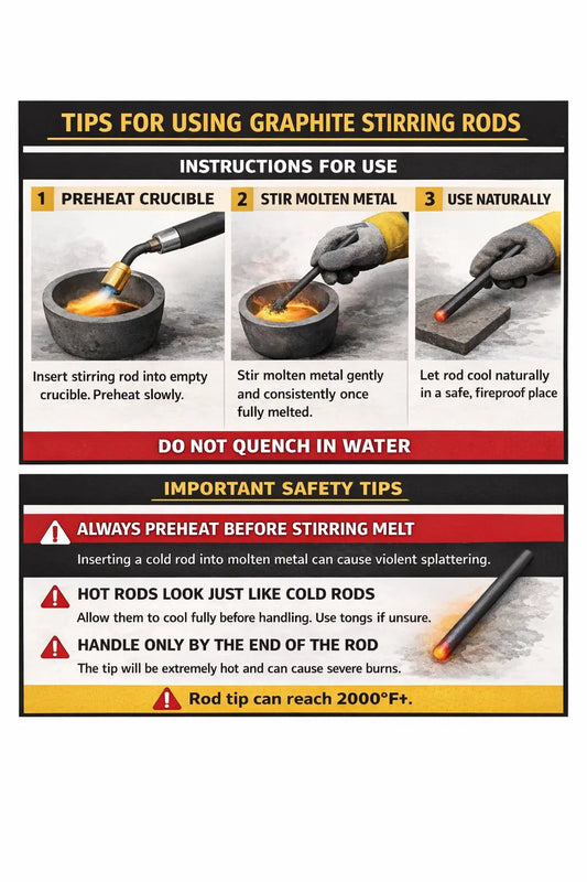 12" Graphite Stirring Rod – Gold, Silver & Precious Metal Melting – 3/8" or 1/2"