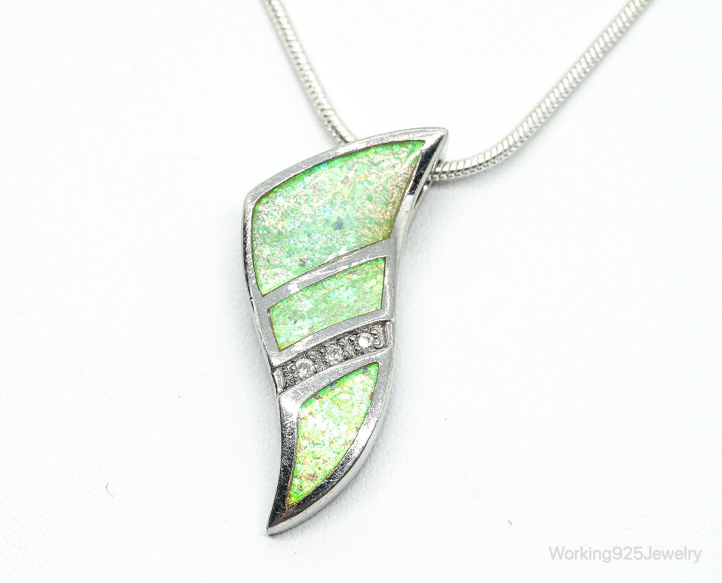 Vintage Opal Cubic Zirconia Sterling Silver Necklace