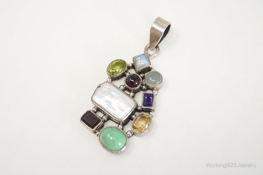 Vintage Multi Gem Sterling Silver Necklace Pendant — photo 2 of 10