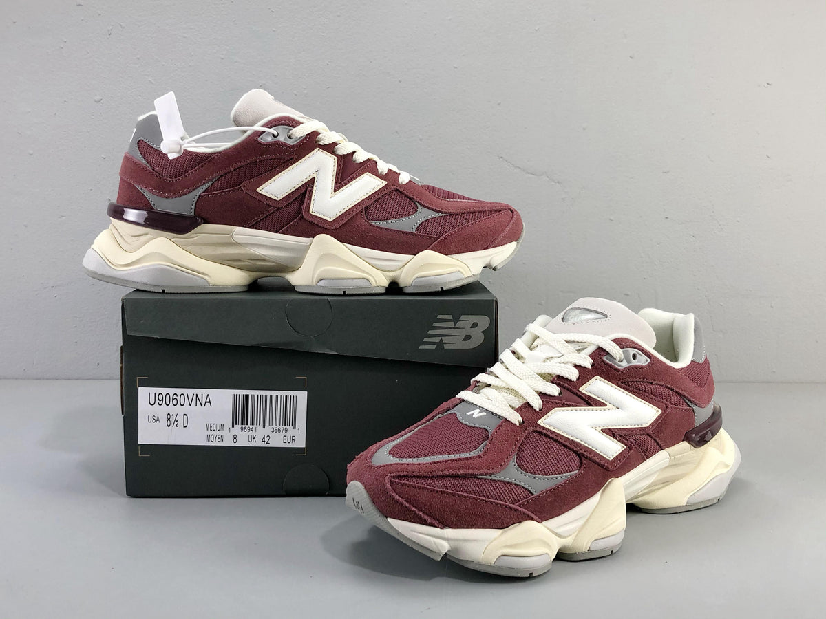 New Balance 9060 Washed Burgundy & Cream Sneakers - Comfort & Style