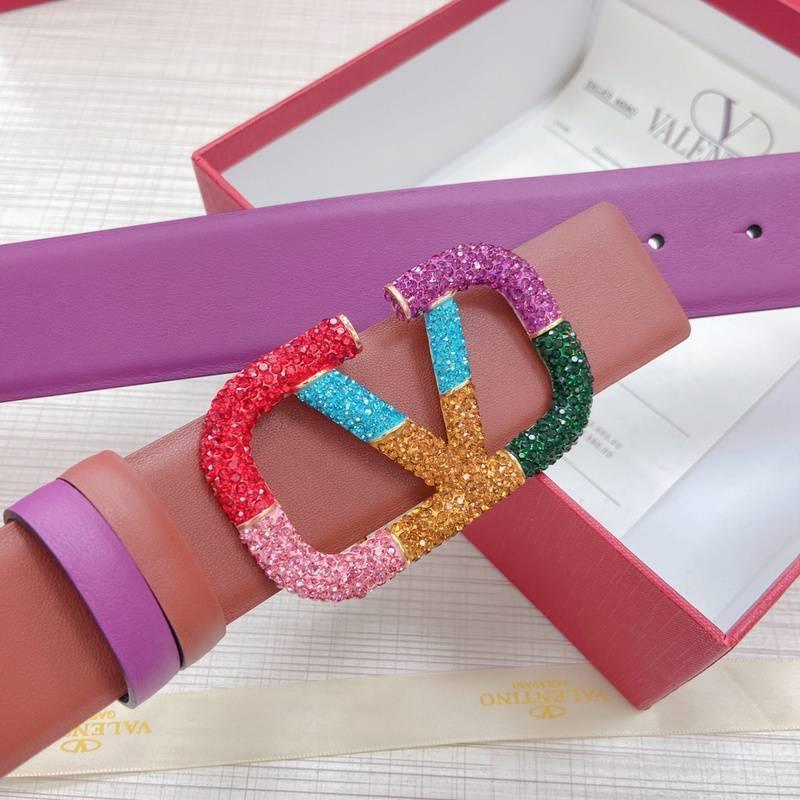 VALENTINO GARAVANI V logo Rainbow Reversible Leather Belt 'Brown/Purple'