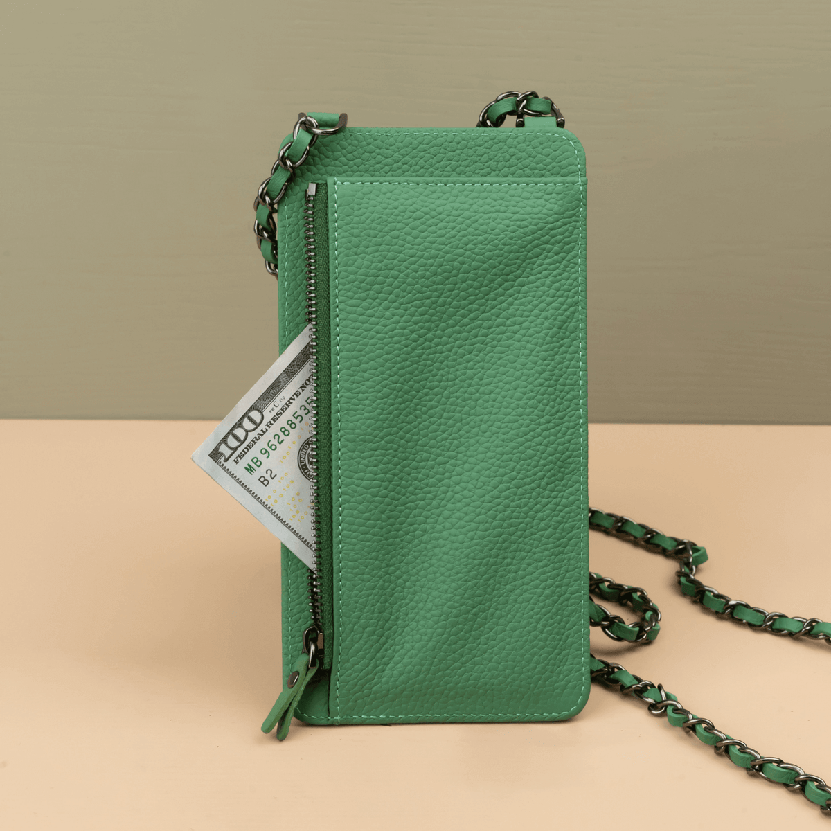 Leather Green Crossbody Bag Phone Wallet - Columbus
