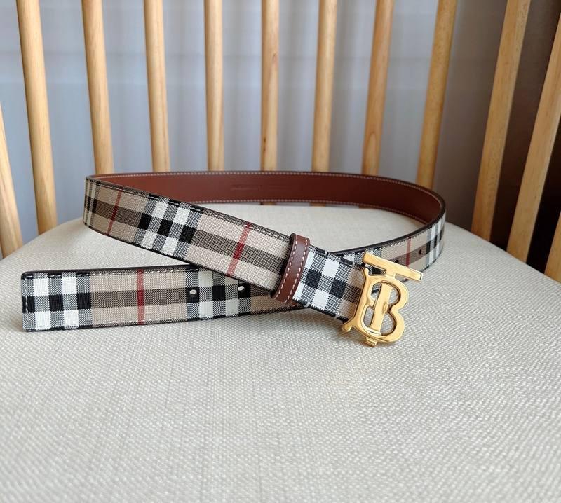 Burberry TB Belt: E-Canvas & Leather Vintage Check Monogram Buckle