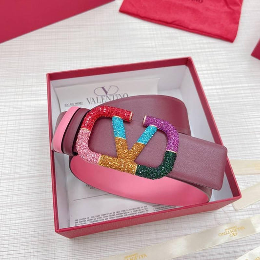 VALENTINO GARAVANI V logo Rainbow Reversible Leather Belt 'Pink/Brown'