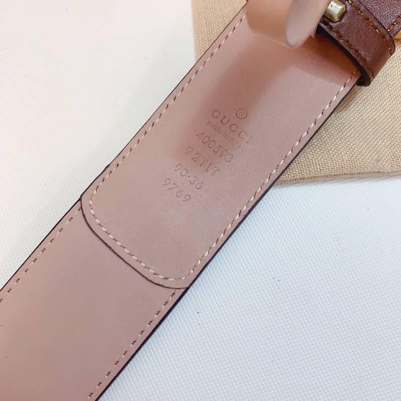 GUCCI Embellished coated-canvas and leather belt 'Brown'