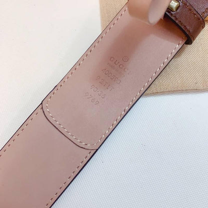 GUCCI Embellished coated-canvas and leather belt 'Brown'