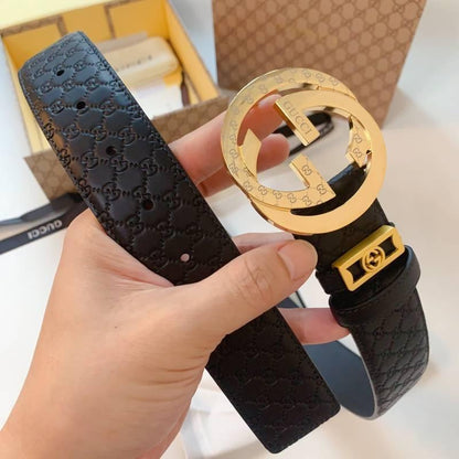 GUCCI Embellished coated-canvas and leather belt 'Black'