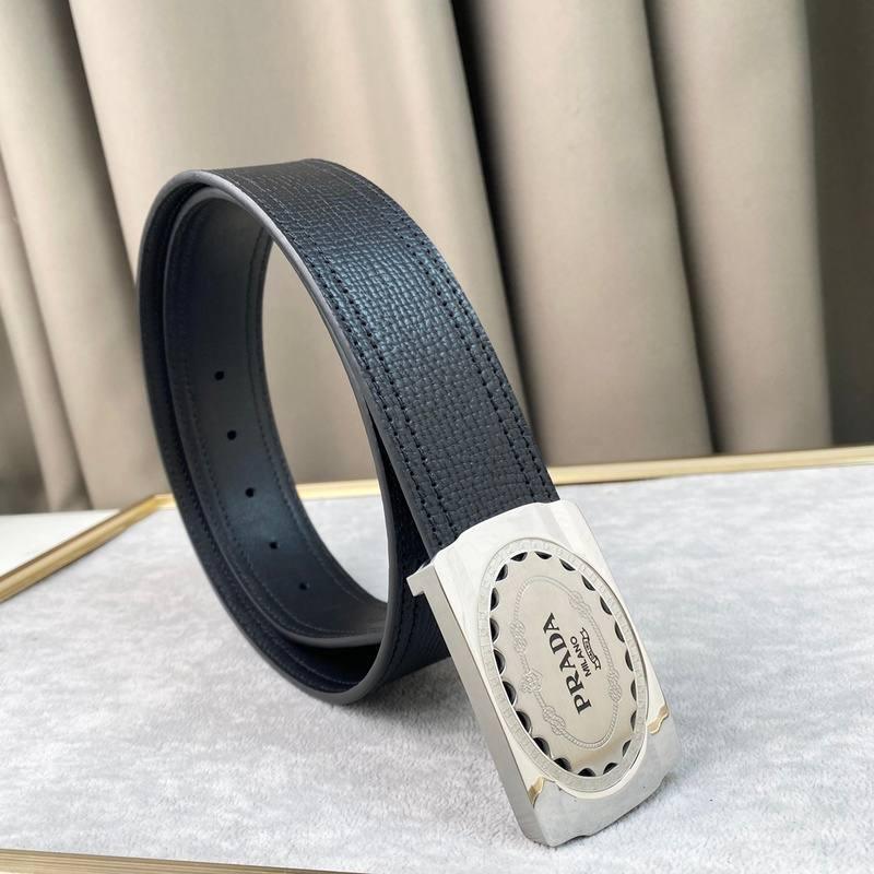 Prada Leather Belt Brushed Silver Buckle 'Black'